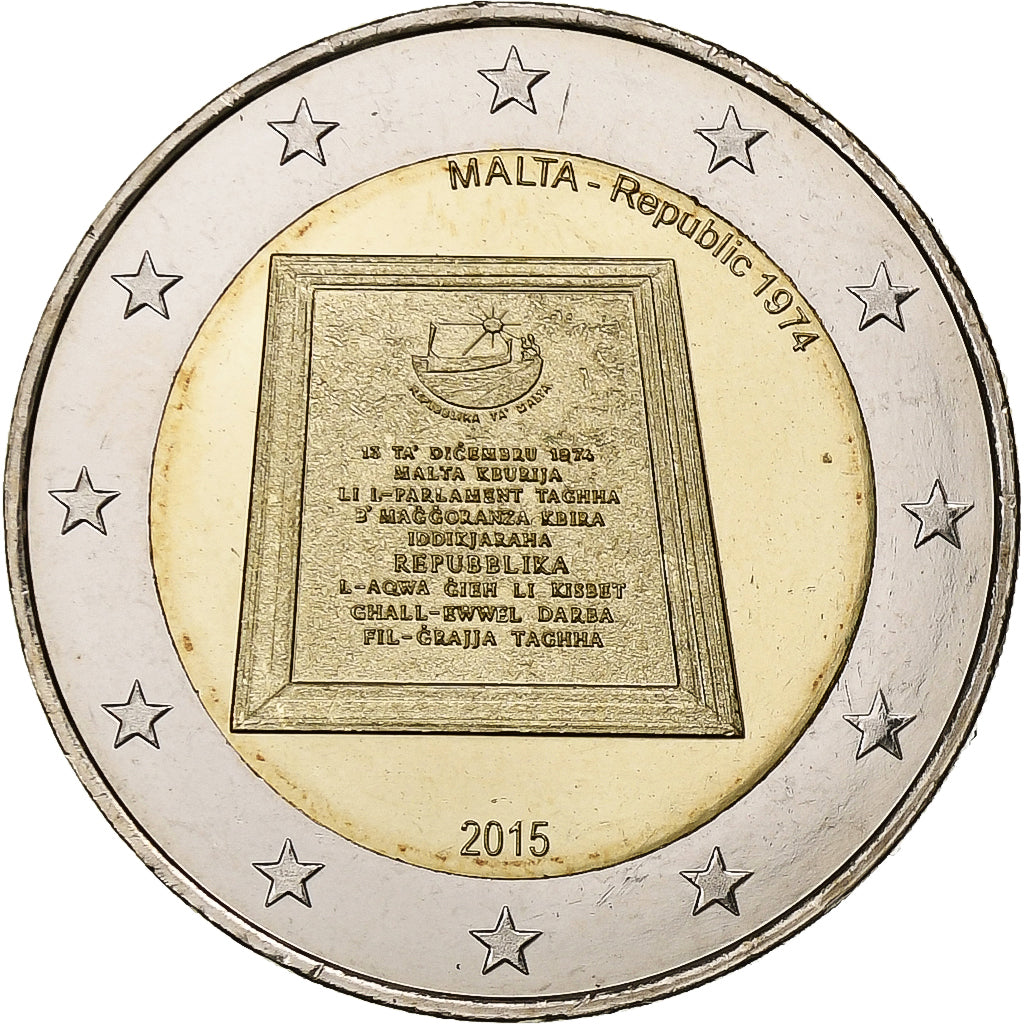Malta, 

2 euros, 

República de Malta, 1974