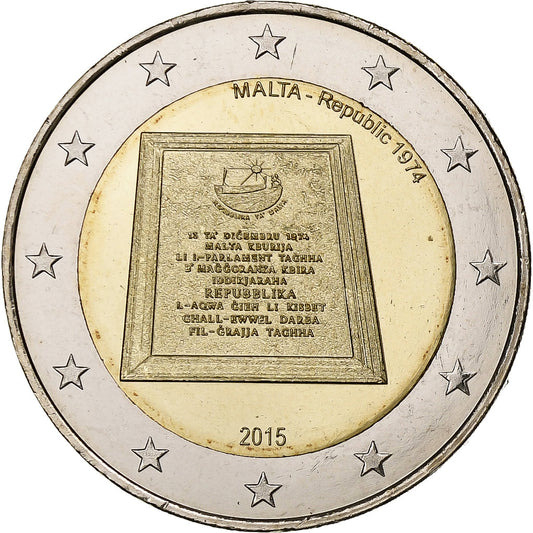 Malta, 

2 euros, 

República de Malta, 1974