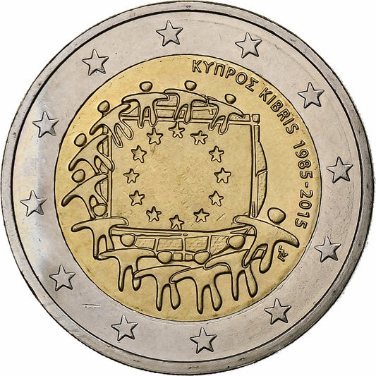 Chipre,

2 euros,

30 años de la bandera de la Unión Europea