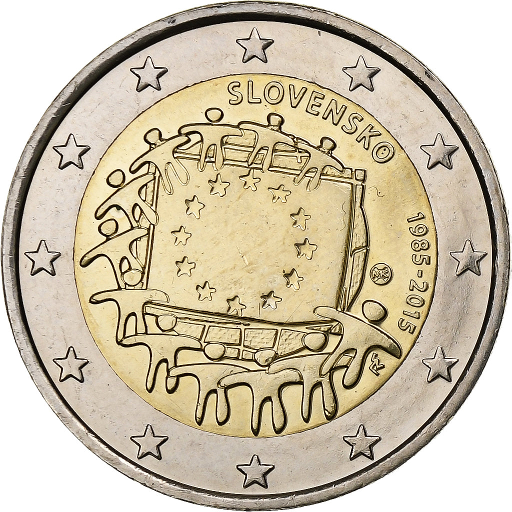 Eslovaquia,

2 euros,

Bandera de la Unión Europea