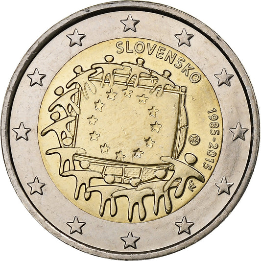 Eslovaquia,

2 euros,

Bandera de la Unión Europea