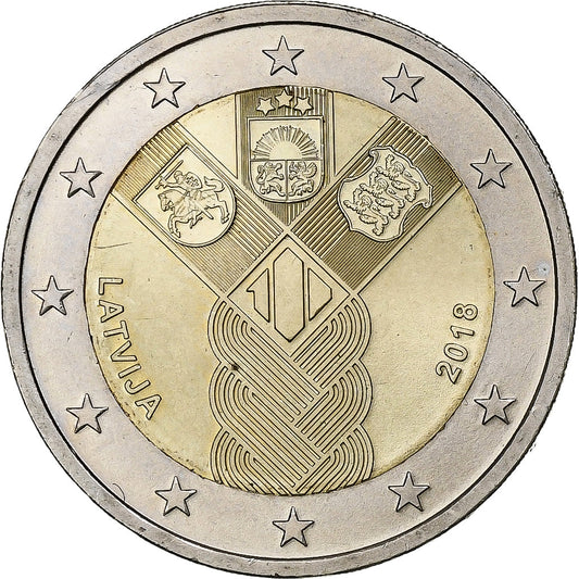 Letonia, 

2 euros, 

Centenario de los Estados Bálticos