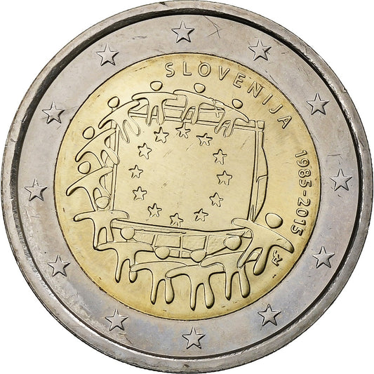 Eslovenia,

2 euros,

30 años de la bandera de la Unión Europea