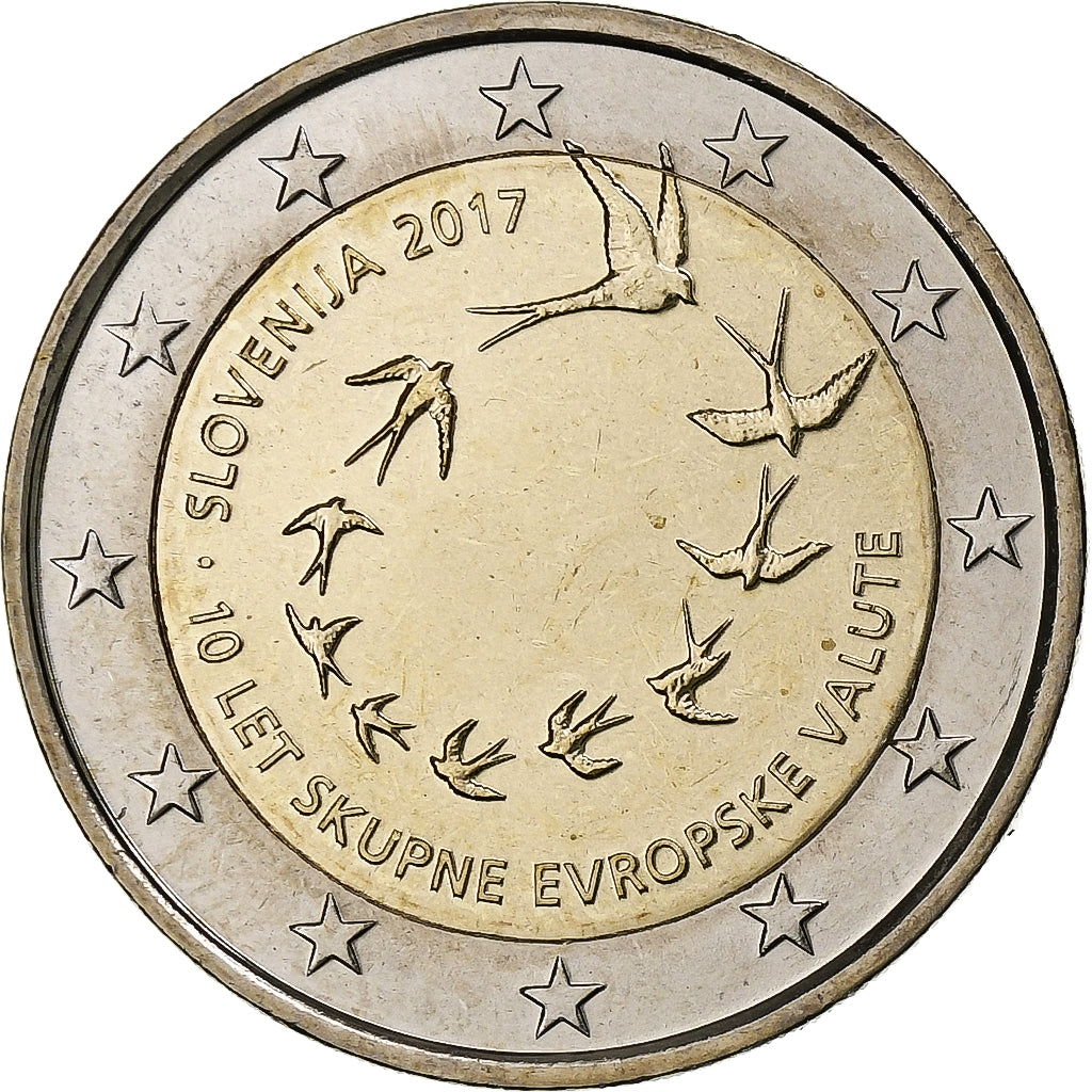 Eslovenia, 

2 euros, 

10.º aniversario de la Eurocopa en Eslovenia