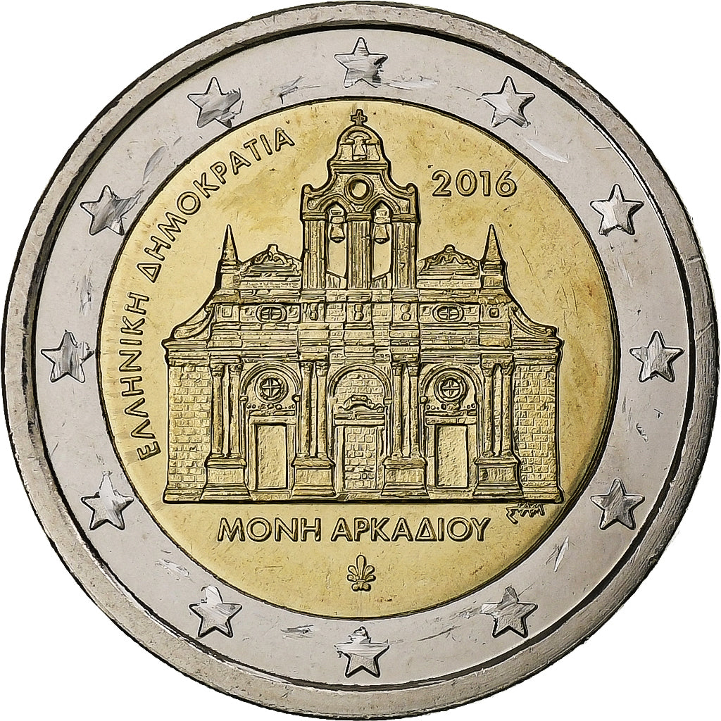 Grecia, 

2 euros, 

Monasterio de Arkadi