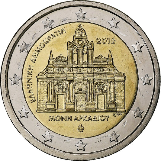 Grecia, 

2 euros, 

Monasterio de Arkadi