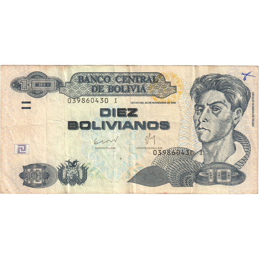 bolivia, 
  
  10 bolivianos, 
  
  1986