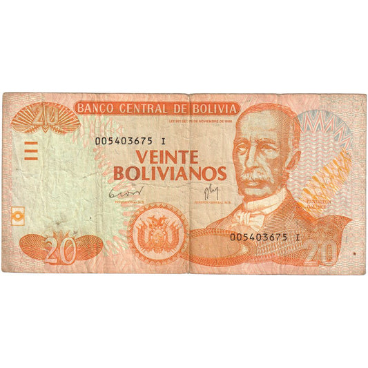 bolivia, 
  
  20 bolivianos, 
  
  1986