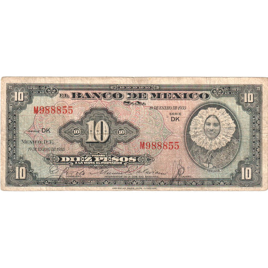 México, 
  
  10 pesos, 
  
  1953