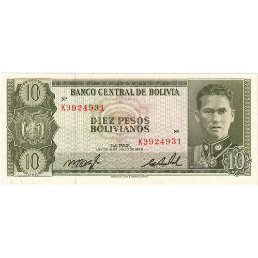 bolivia, 
  
  10 pesos bolivianos, 
  
  1962