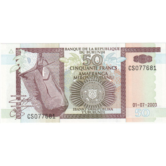 Burundi, 
  
  50 francos, 
  
  2003-07-01