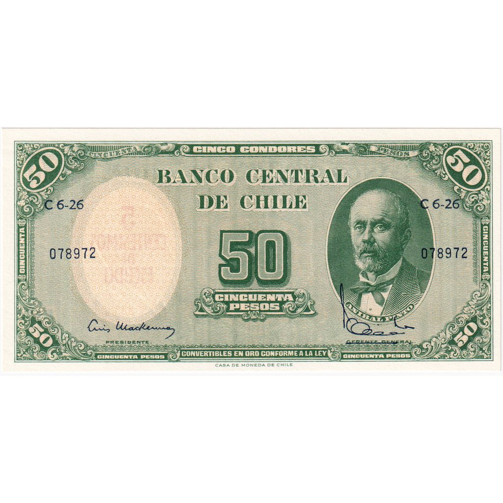 Chile, 
  
  5 Centesimos por 50 Pesos, 
  
  UNC(65-70)