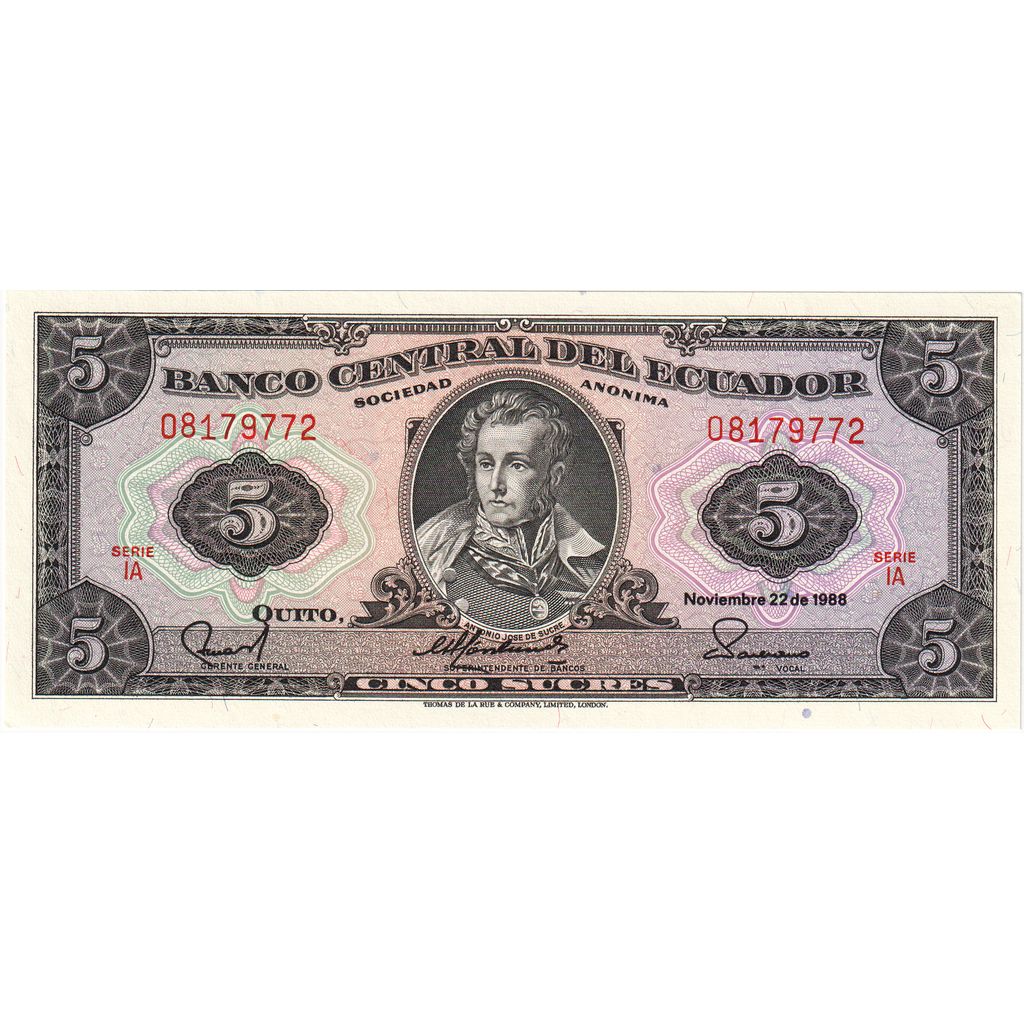 Ecuador, 
  
  5 sucres, 
  
  1988-11-22