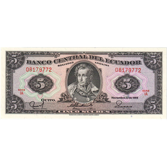 Ecuador, 
  
  5 sucres, 
  
  1988-11-22
