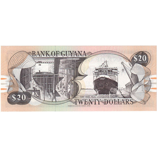 Guyana, 

20 dólares, 

SIN CERTIFICACIÓN (65-70)