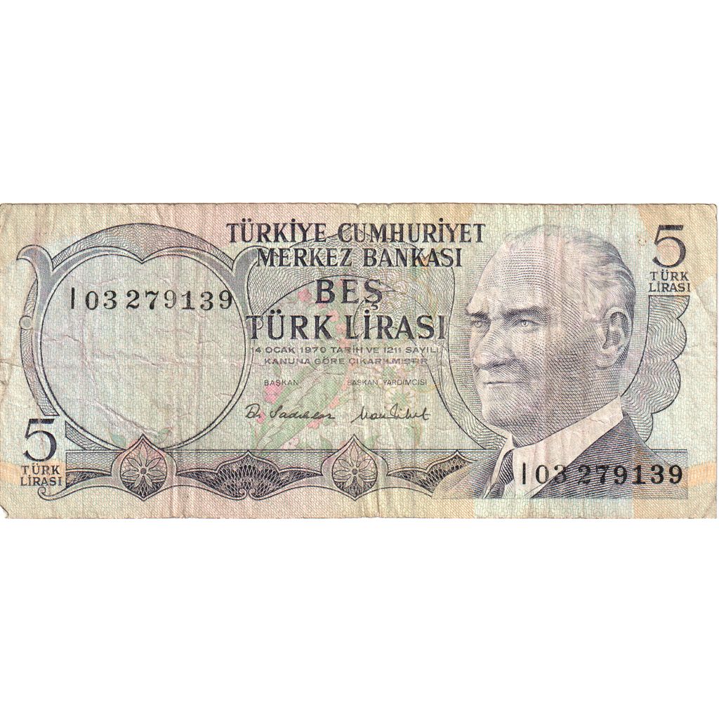 Turquía, 

5 liras, 

MB(30-35)