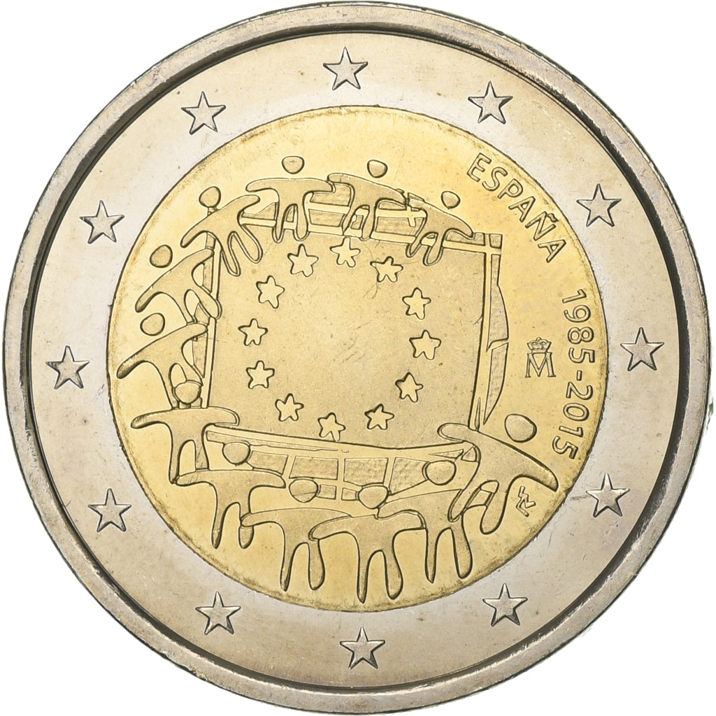 España, 
  
  2 euros, 
  
  30 años Drapeau europeo