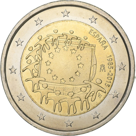 España, 
  
  2 euros, 
  
  30 años Drapeau europeo