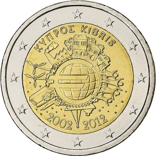 Chipre, 

2 euros, 

euros 2002-2012