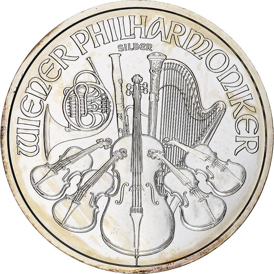 Austria, 

1 euro y medio / 1 onza, 

Orquesta Filarmónica