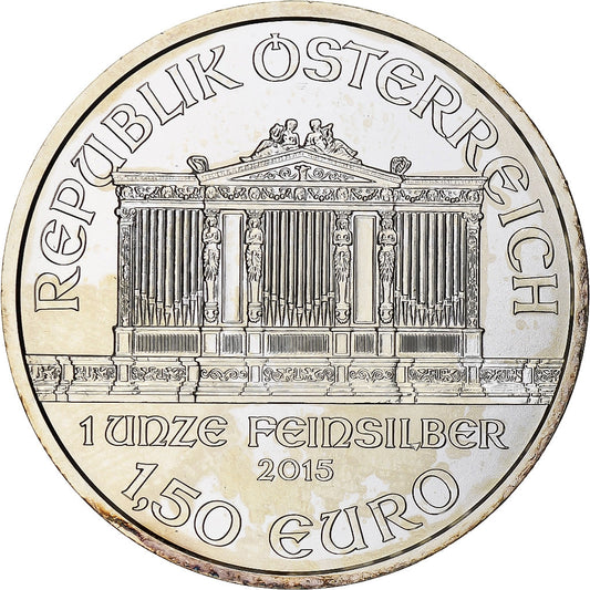 Austria, 

1 euro y medio / 1 onza, 

Orquesta Filarmónica
