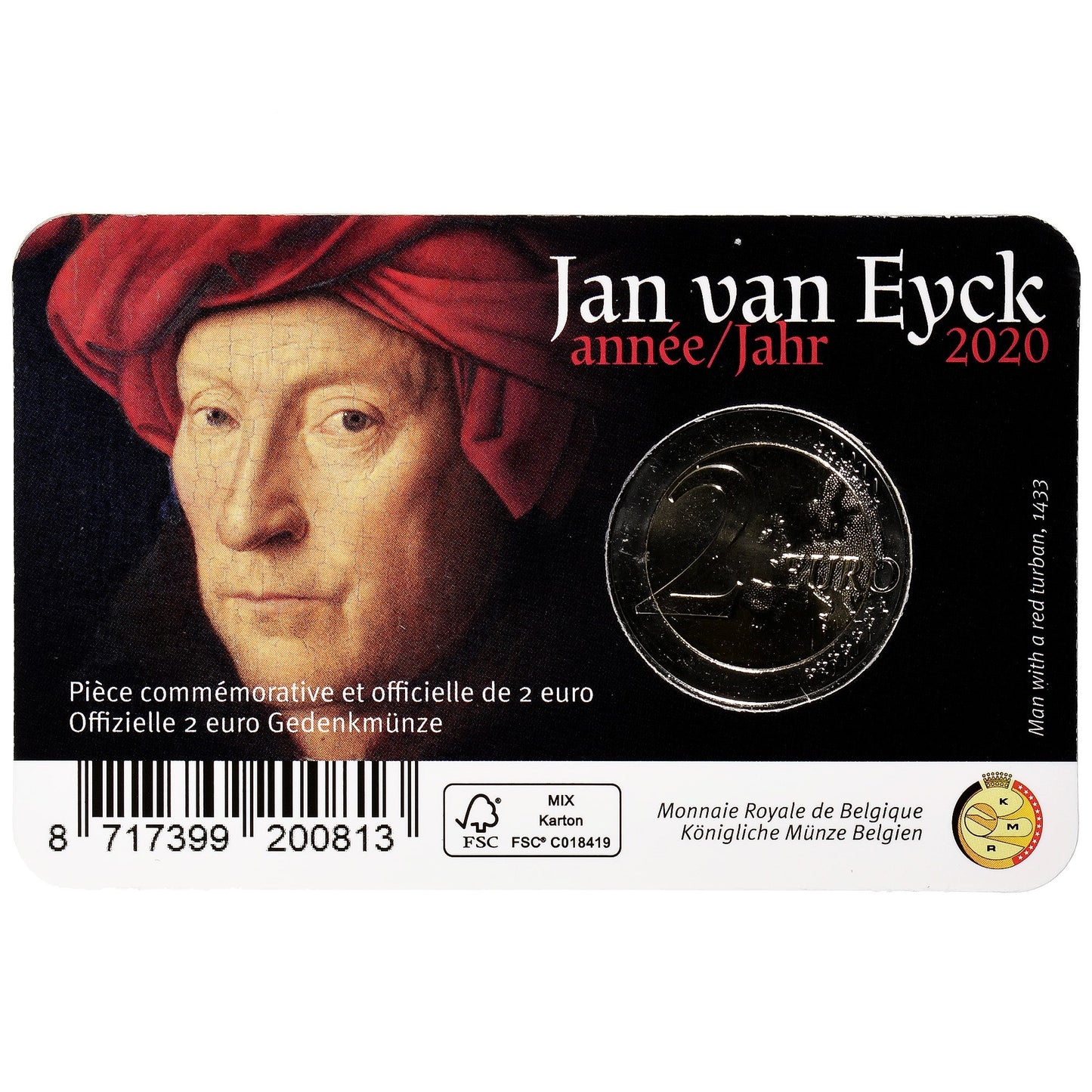 Bélgica, 
  
  2 euros, 
  
  Jan Van Eyck