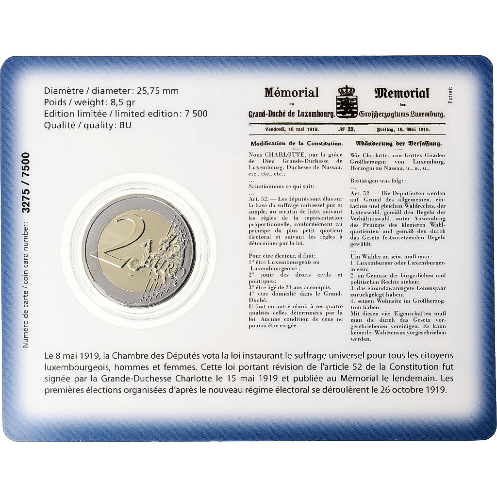 Luxemburgo, 
  
  2 euros, 
  
  Centenario del sufragio universal