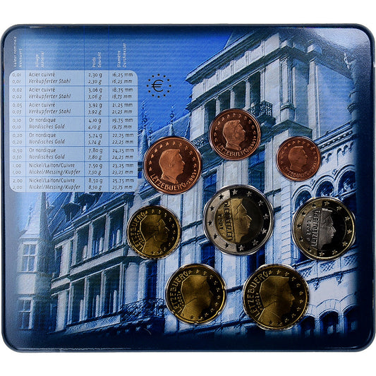 Luxemburgo,

Serie 1 c. - 2 euros,

Tarjeta de monedas. FDC
