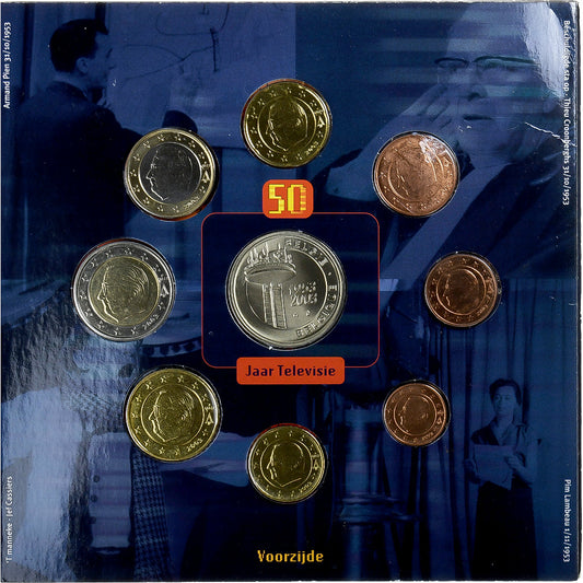 Bélgica, 
  
  Conjunto 1 ct. - 2 euros + ficha, 
  
  50 años de televisión