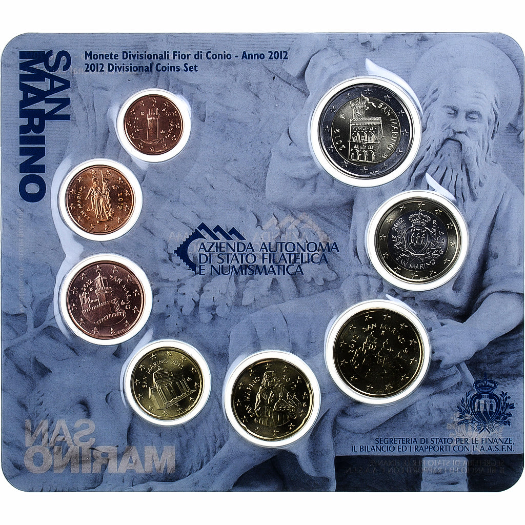 San Marino,

Serie 1 c. - 2 euros,

Tarjeta de monedas. FDC