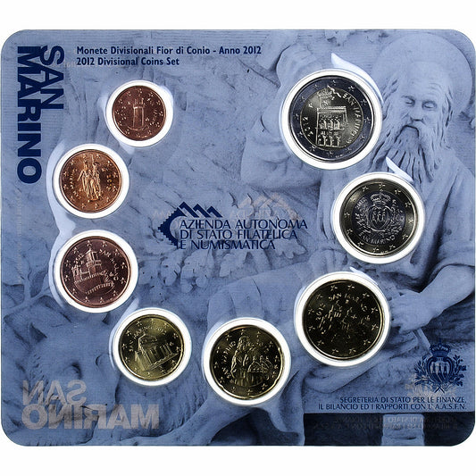San Marino,

Serie 1 c. - 2 euros,

Tarjeta de monedas. FDC