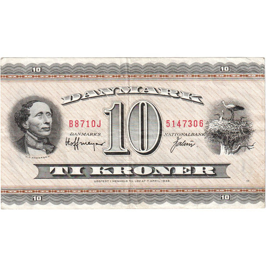 Dinamarca, 
  
  10 coronas, 
  
  1936-04-07