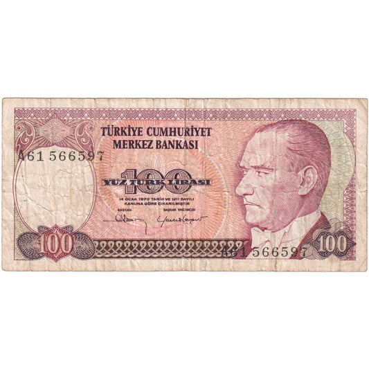 Turquía, 

100 liras, 

14/01/1970