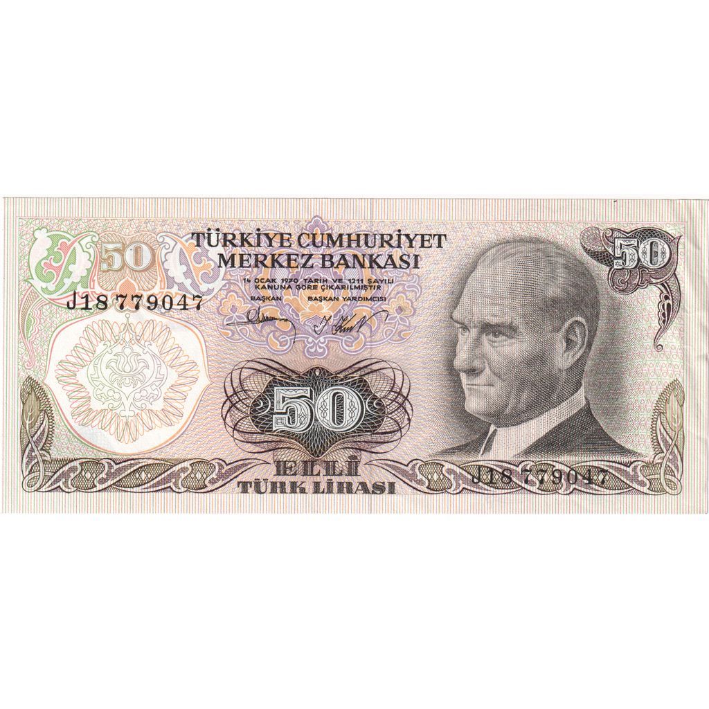Turquía, 

50 liras, 

Fecha anterior: 14/10/1970