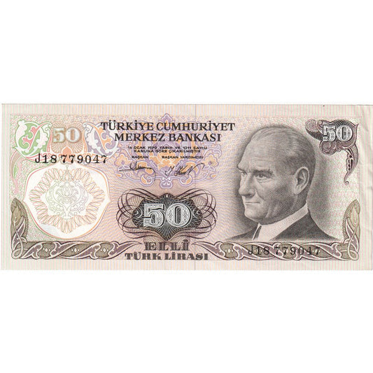Turquía, 

50 liras, 

Fecha anterior: 14/10/1970