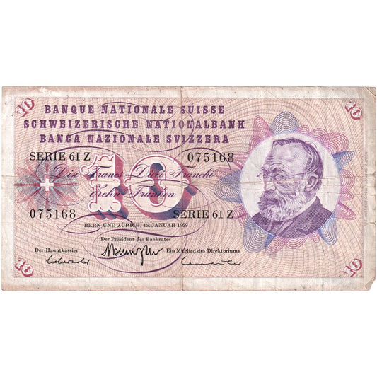 Suiza, 

10 Franken, 

15 de enero de 1969