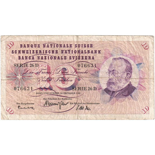 Suiza, 

10 Franken, 

1961-10-26
