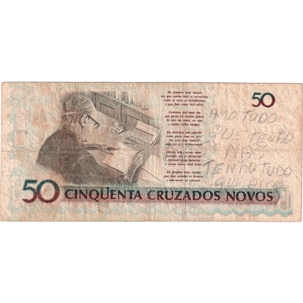 Brasil, 
  
  50 Cruzeiros sobre 50 Cruzados Novos, 
  
  FV(30-35)