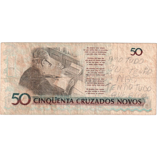 Brasil, 
  
  50 Cruzeiros sobre 50 Cruzados Novos, 
  
  FV(30-35)