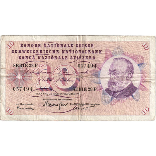 Suiza, 

10 Franken, 

21 de enero de 1965