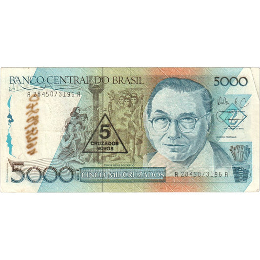 Brasil, 
  
  5 Cruzados Novos sobre 5000 Cruzados, 
  
  FV(20-25)