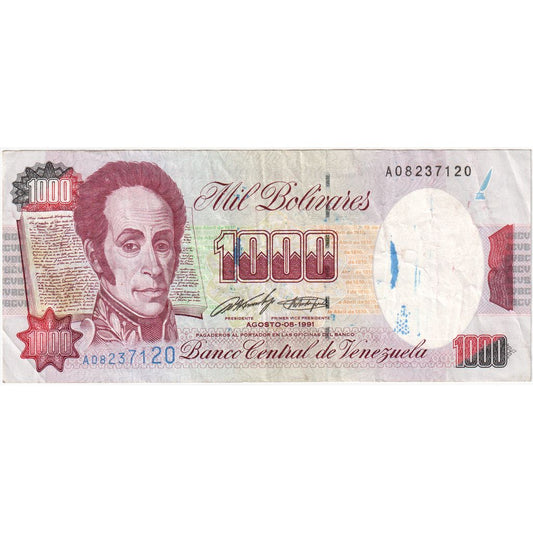 Venezuela, 
  
  1000 bolívares, 
  
  1991-08-08