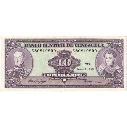 Venezuela, 
  
  10 bolívares, 
  
  1995-06-05