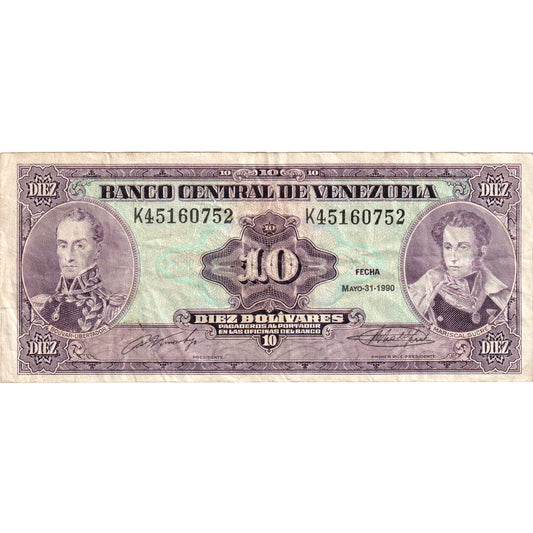 Venezuela, 
  
  10 bolívares, 
  
  1990-05-31