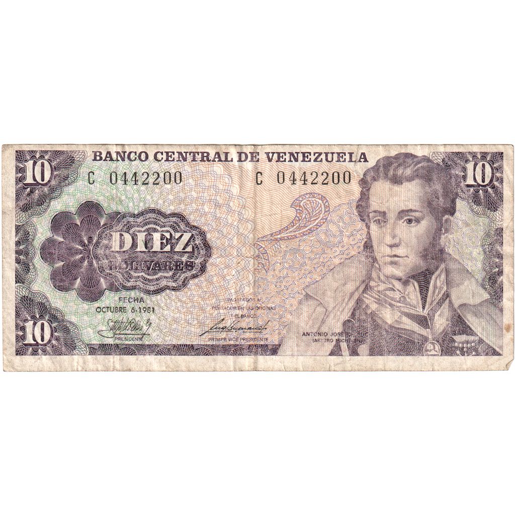 Venezuela, 
  
  10 bolívares, 
  
  1981-10-06