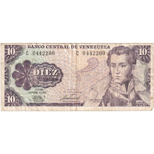 Venezuela, 
  
  10 bolívares, 
  
  1981-10-06