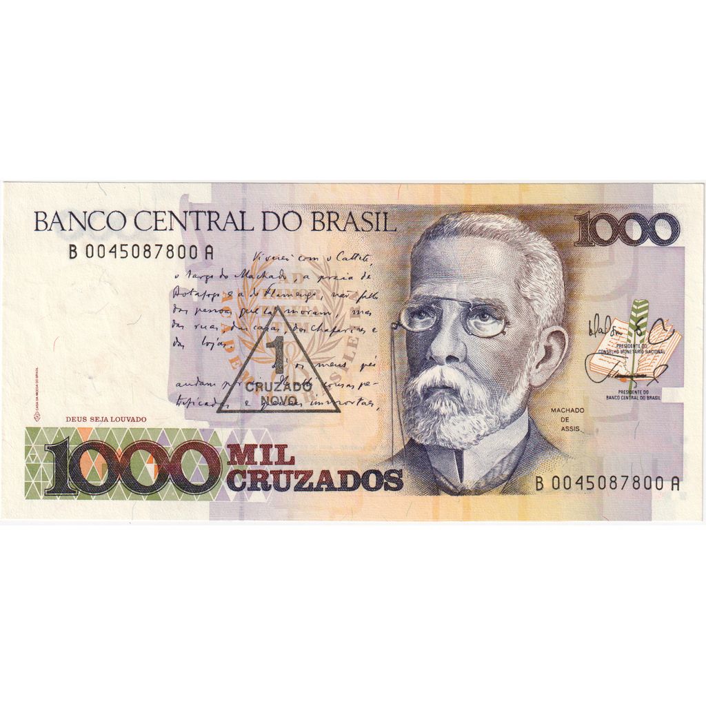 Brasil, 
  
  1 Cruzado Novo sobre 1000 Cruzados, 
  
  UNC(63)