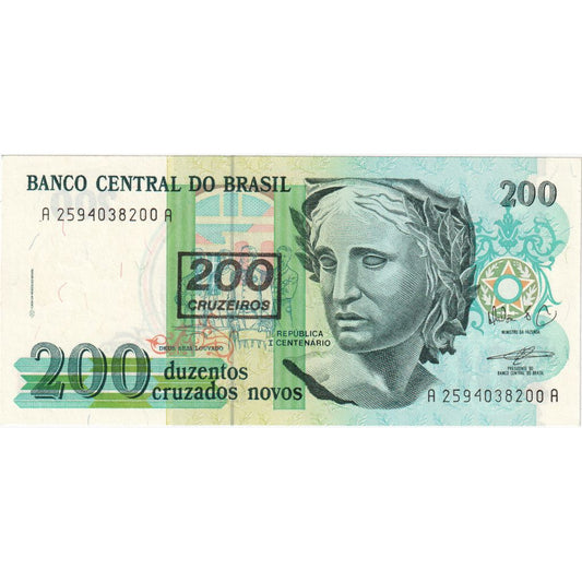 Brasil, 
  
  200 Cruzeiros sobre 200 Cruzados Novos, 
  
  UNC(65-70)