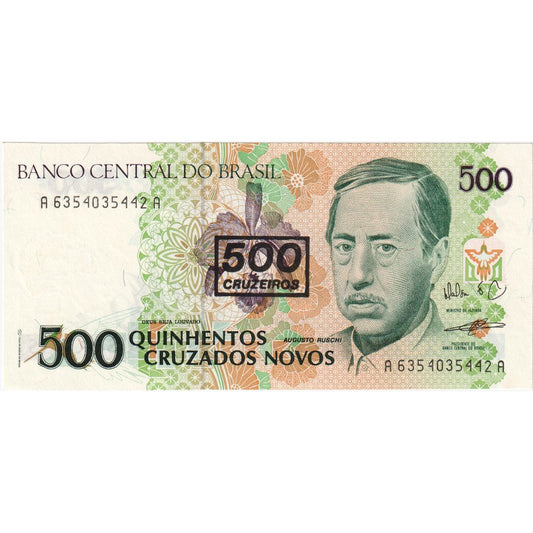 Brasil, 
  
  500 Cruzeiros sobre 500 Cruzados Novos, 
  
  UNC(63)