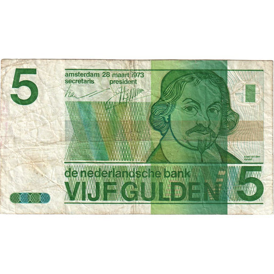 Países Bajos, 
  
  5 florines, 
  
  1973-03-28